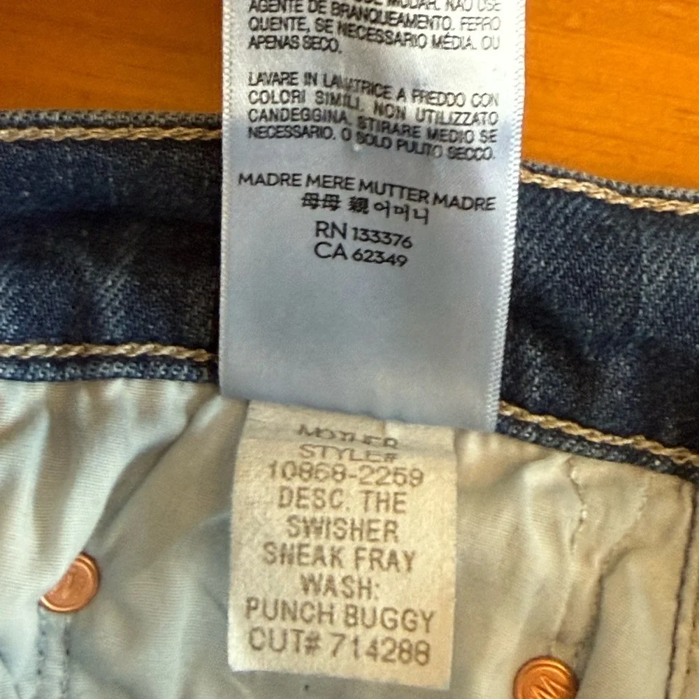 Mother The Wisher Sneak Fray Punch Buggy Denim Jeans 29 Wide Leg Raw Hem Boho